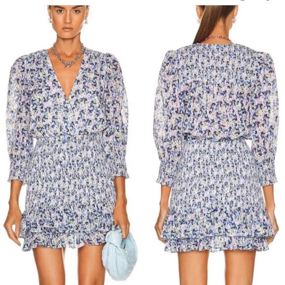 NWT Veronica Beard Darrah Smocked Floral V-Neck Dress with Ruffle Hem Sz 10 - Picture 2 of 10